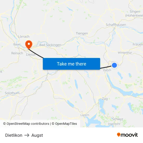 Dietlikon to Augst map