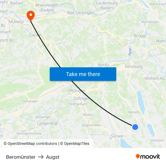 Beromünster to Augst map