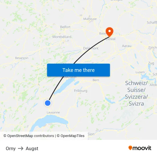 Orny to Augst map