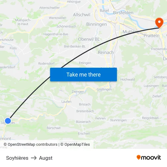 Soyhières to Augst map