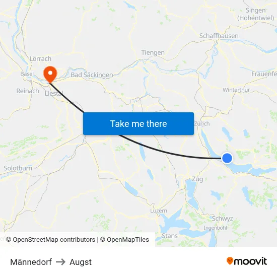 Männedorf to Augst map