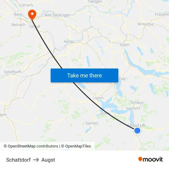 Schattdorf to Augst map