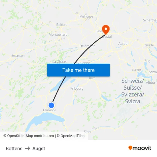 Bottens to Augst map