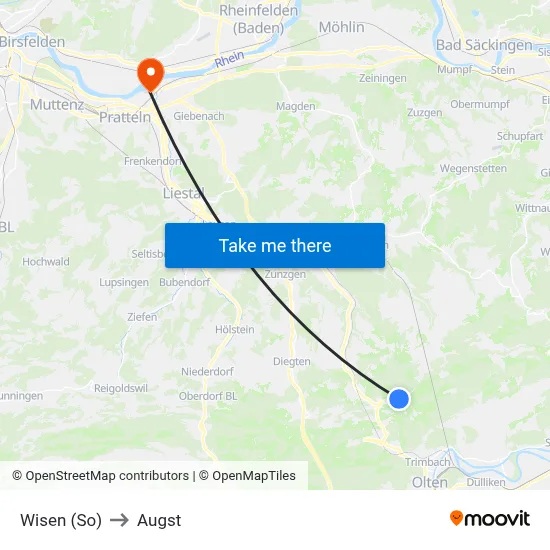 Wisen (So) to Augst map