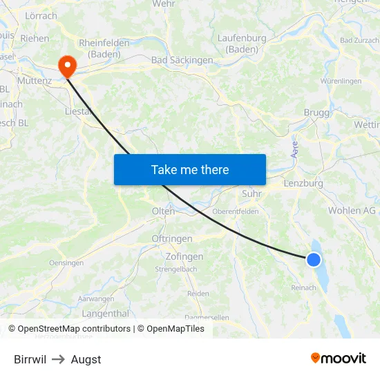 Birrwil to Augst map