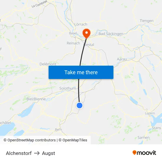 Alchenstorf to Augst map