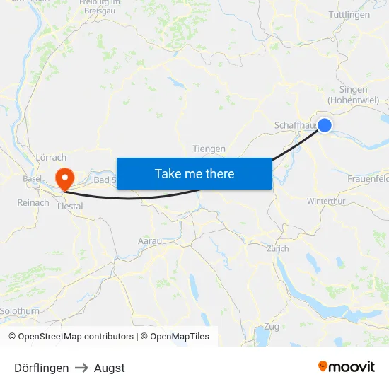 Dörflingen to Augst map