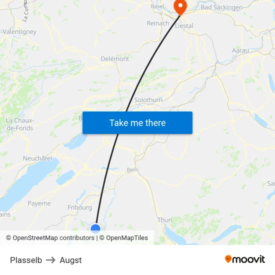 Plasselb to Augst map