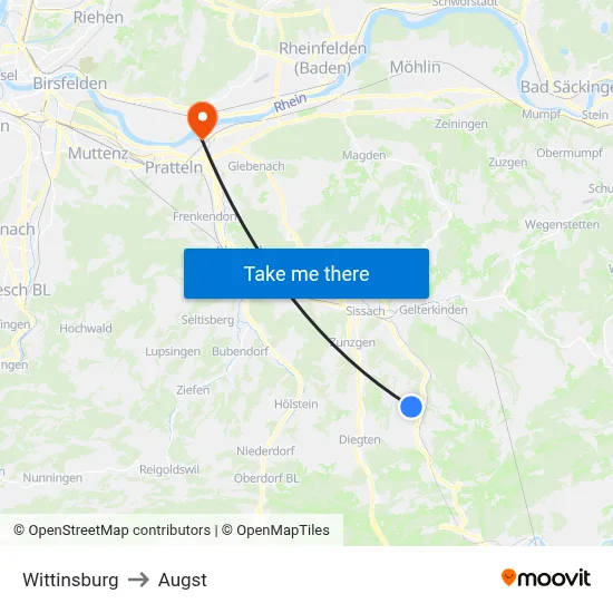 Wittinsburg to Augst map