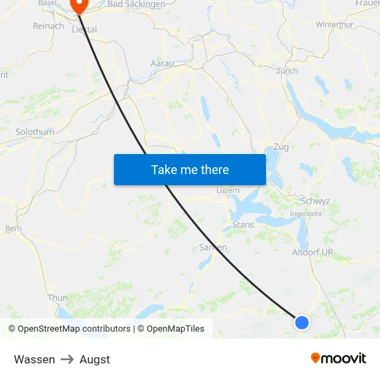 Wassen to Augst map