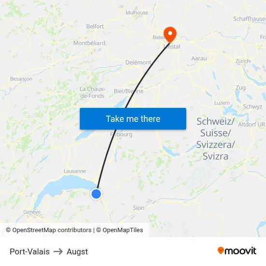 Port-Valais to Augst map
