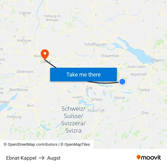 Ebnat-Kappel to Augst map