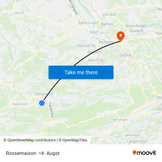 Rossemaison to Augst map