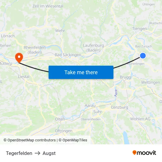 Tegerfelden to Augst map