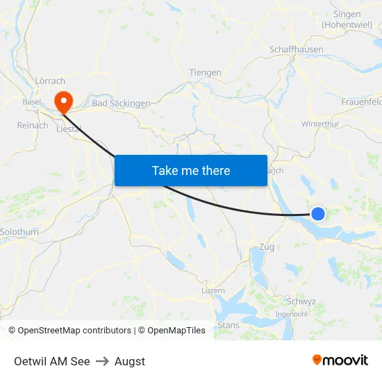 Oetwil AM See to Augst map