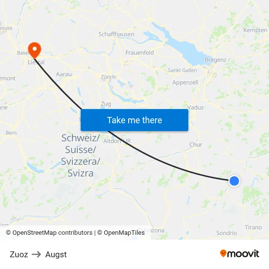 Zuoz to Augst map