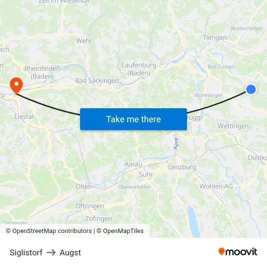 Siglistorf to Augst map