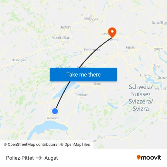 Poliez-Pittet to Augst map