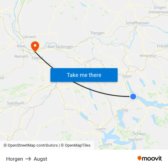 Horgen to Augst map
