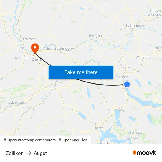 Zollikon to Augst map