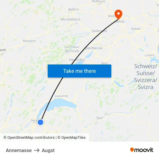 Annemasse to Augst map