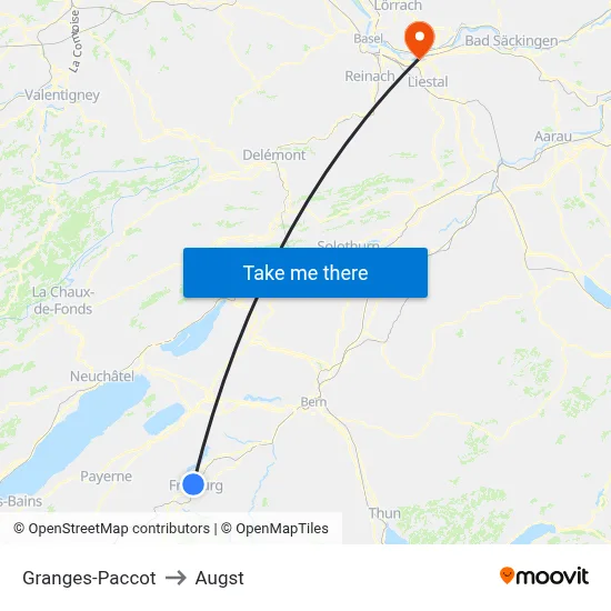 Granges-Paccot to Augst map