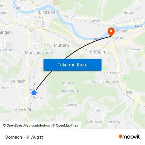Dornach to Augst map
