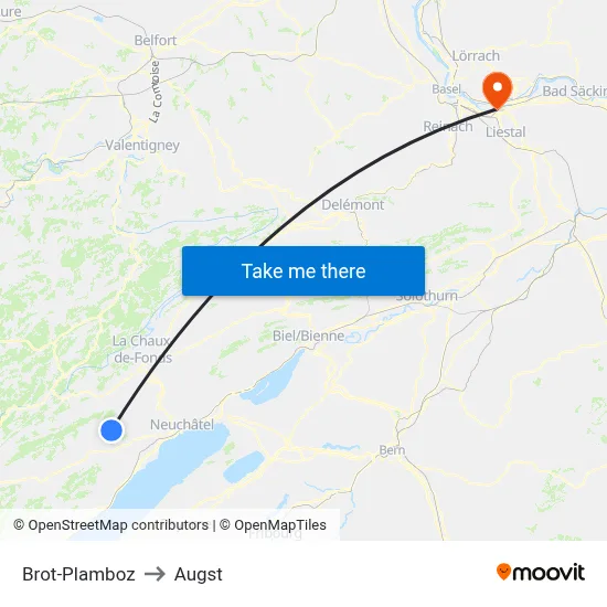 Brot-Plamboz to Augst map