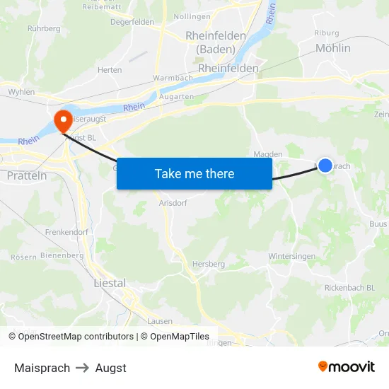 Maisprach to Augst map