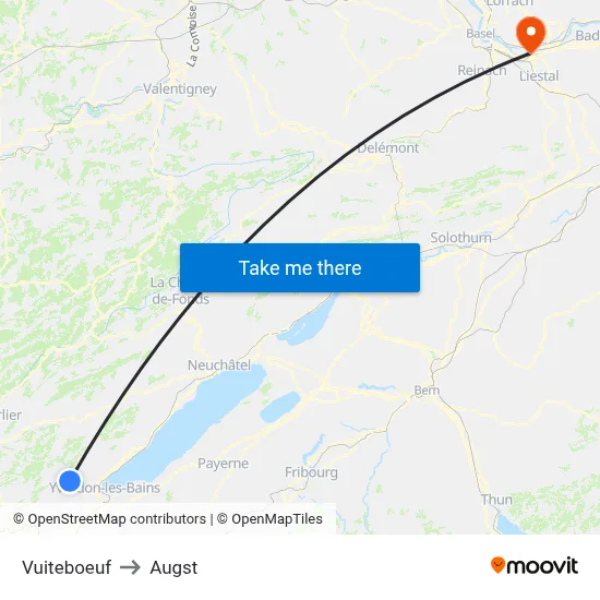 Vuiteboeuf to Augst map