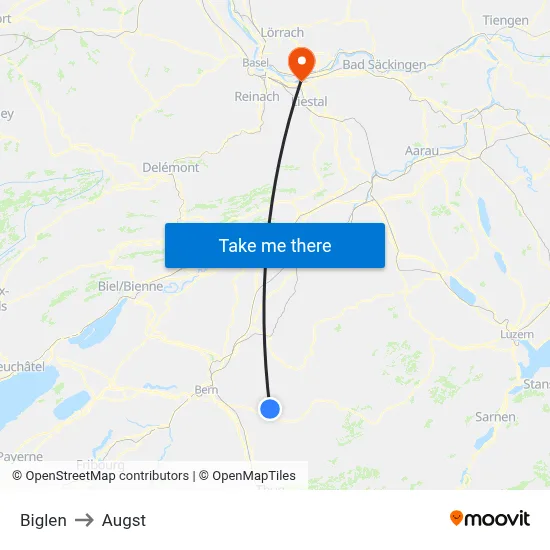 Biglen to Augst map