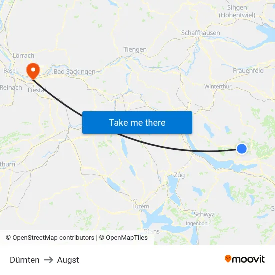 Dürnten to Augst map