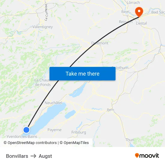 Bonvillars to Augst map