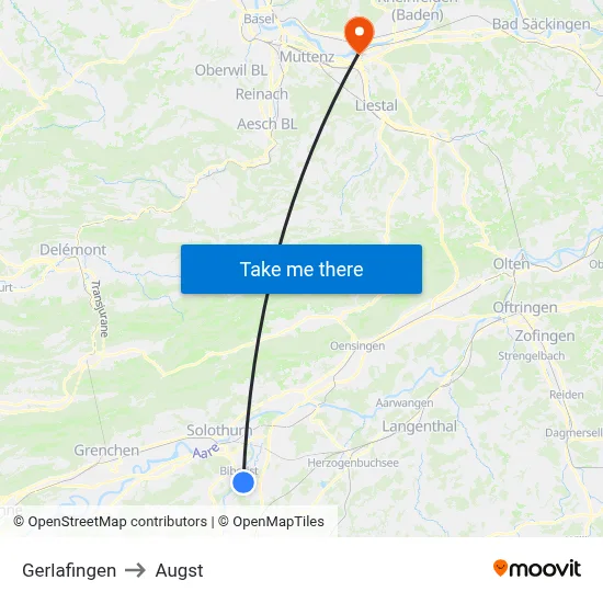 Gerlafingen to Augst map