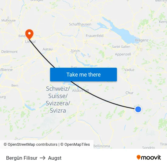Bergün Filisur to Augst map