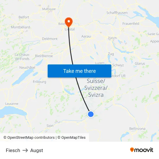 Fiesch to Augst map