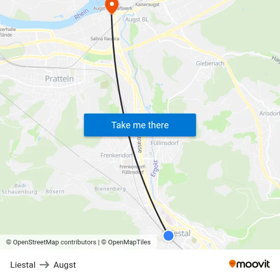 Liestal to Augst map