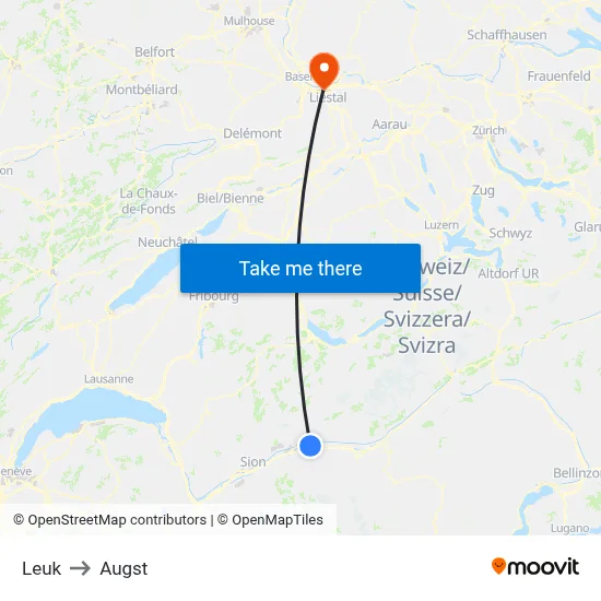 Leuk to Augst map