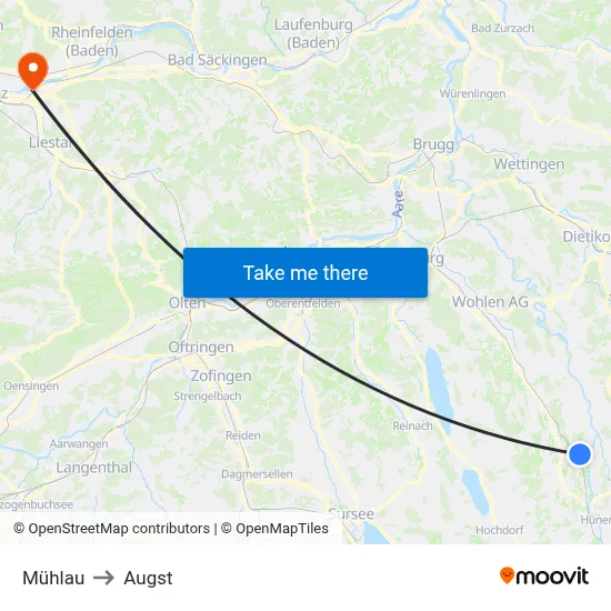 Mühlau to Augst map