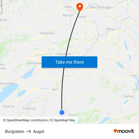 Burgistein to Augst map