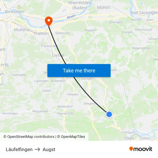 Läufelfingen to Augst map