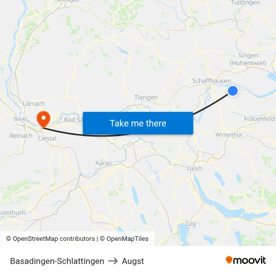Basadingen-Schlattingen to Augst map
