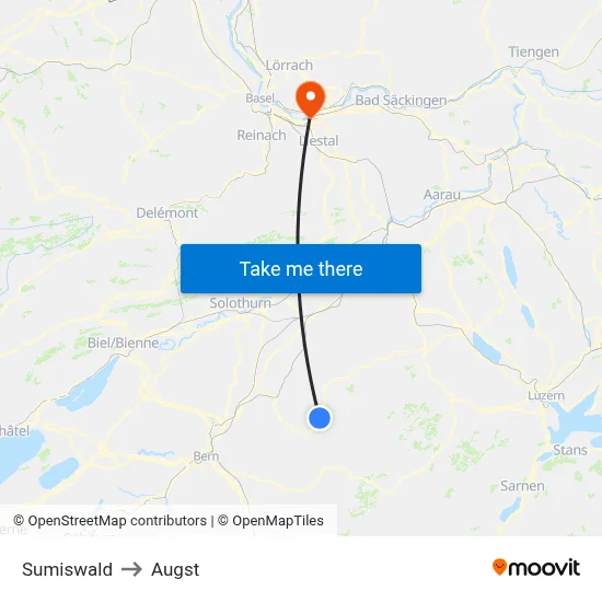 Sumiswald to Augst map