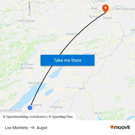 Les Montets to Augst map