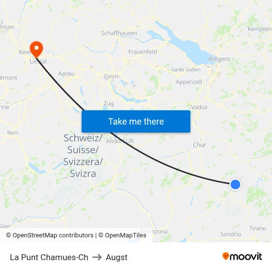 La Punt Chamues-Ch to Augst map