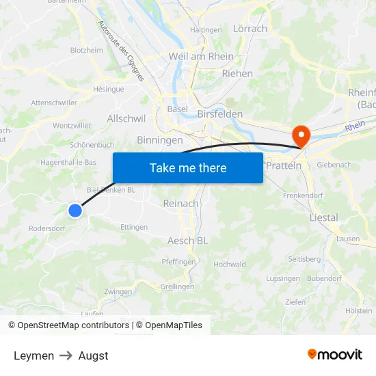Leymen to Augst map