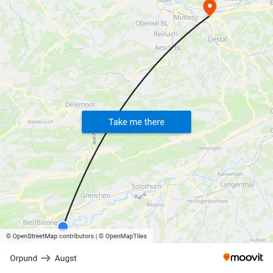 Orpund to Augst map