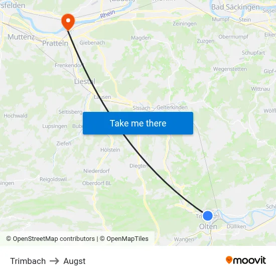 Trimbach to Augst map