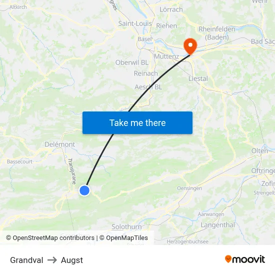 Grandval to Augst map