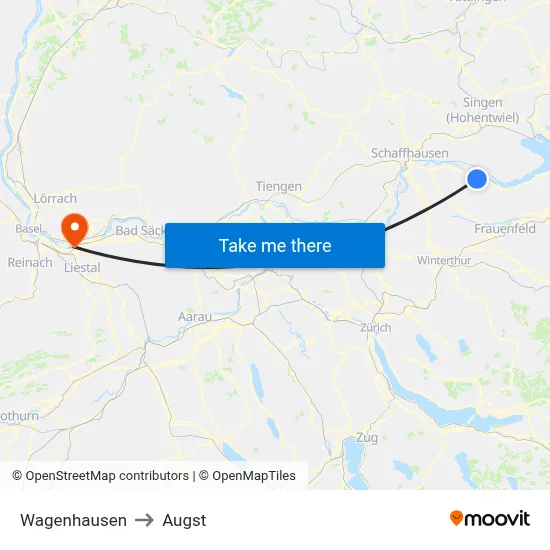 Wagenhausen to Augst map